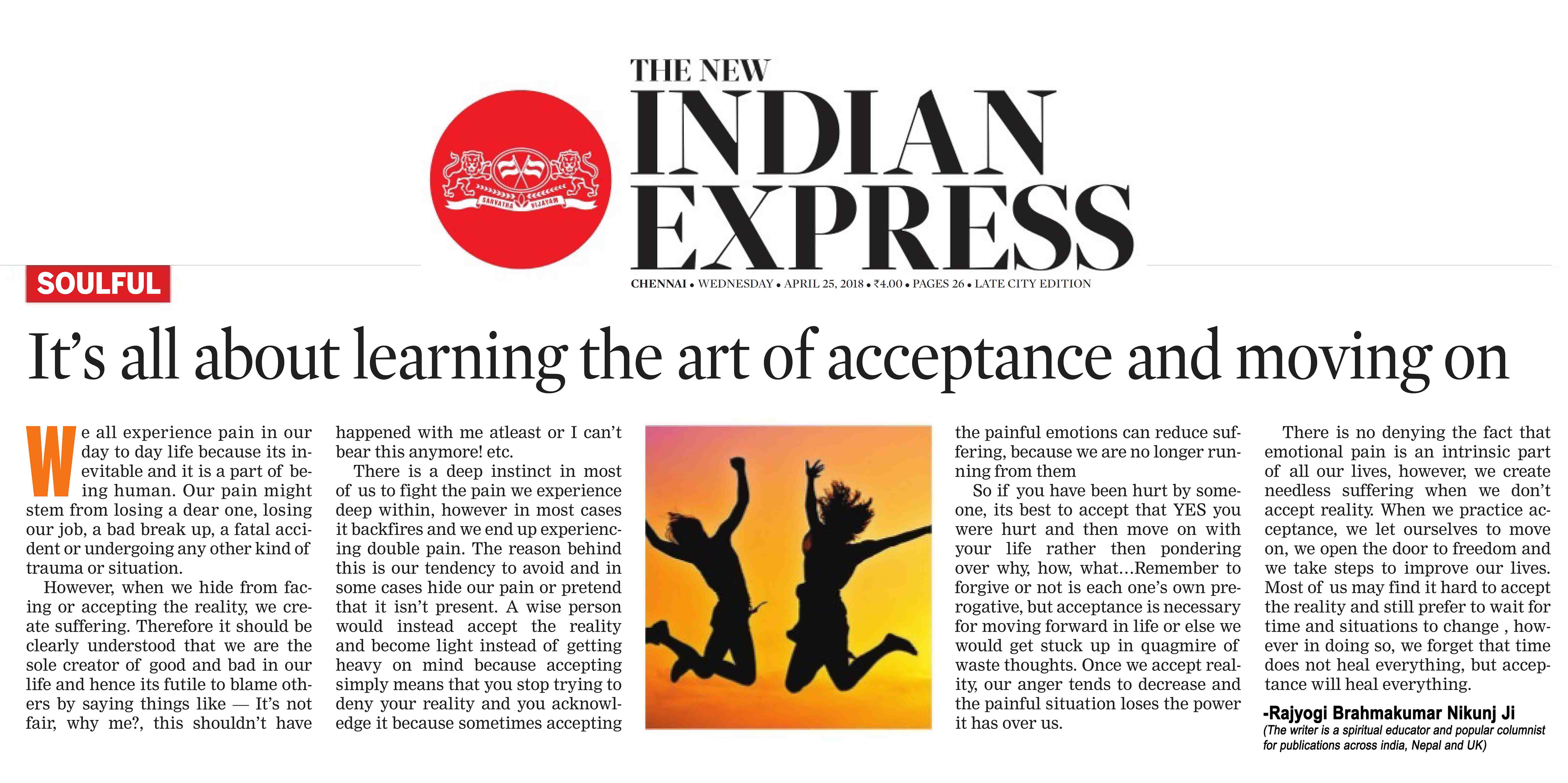 The New Indian Express 25th April 2018 Rajyogi Speaks